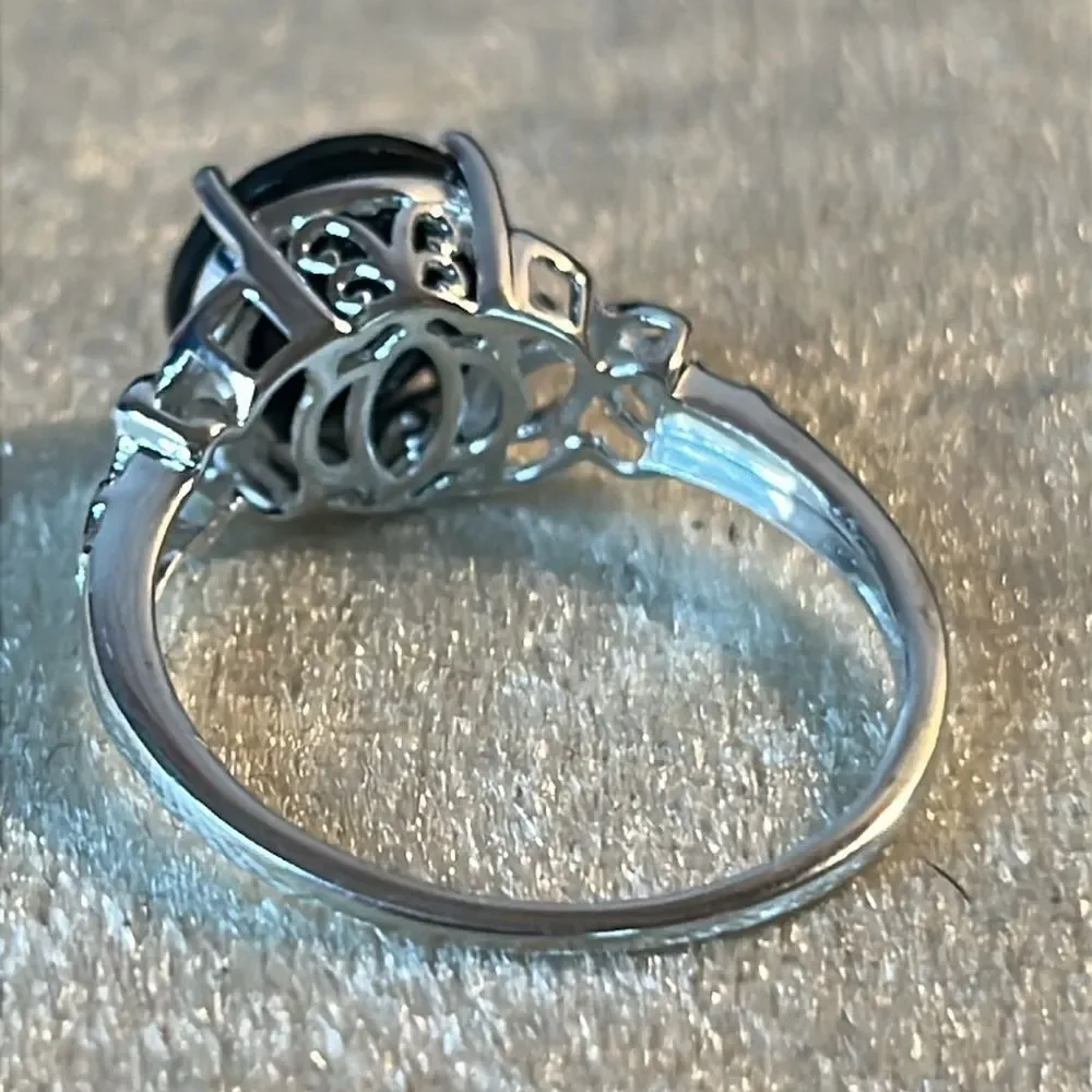 Black Tourmaline Floral Butterfly Rings by in Sterling silver size 10